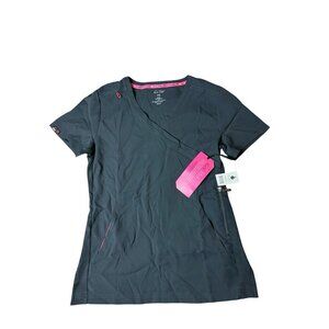 KOI Lite Women's Philosophy Mock Wrap Side Zipper Solid Scrub Top New Charcoal